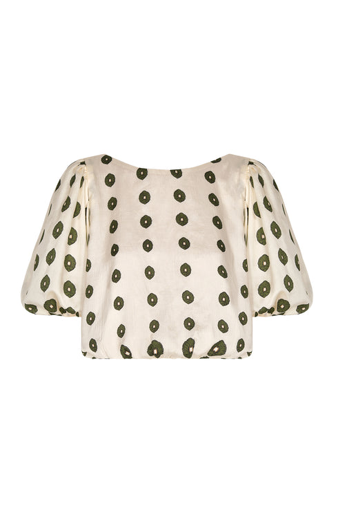 Guayacan Silk Martellato Blouse / Ivory Green Chintz